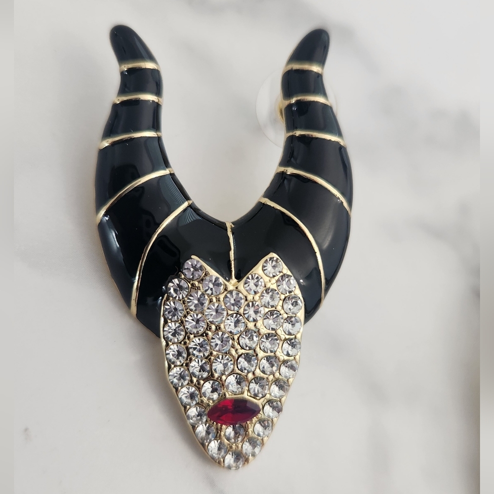 ​Disney Maleficent Horns Rhinestone Dangle Earrings Villain Gothic Halloween - Picture 3 of 9